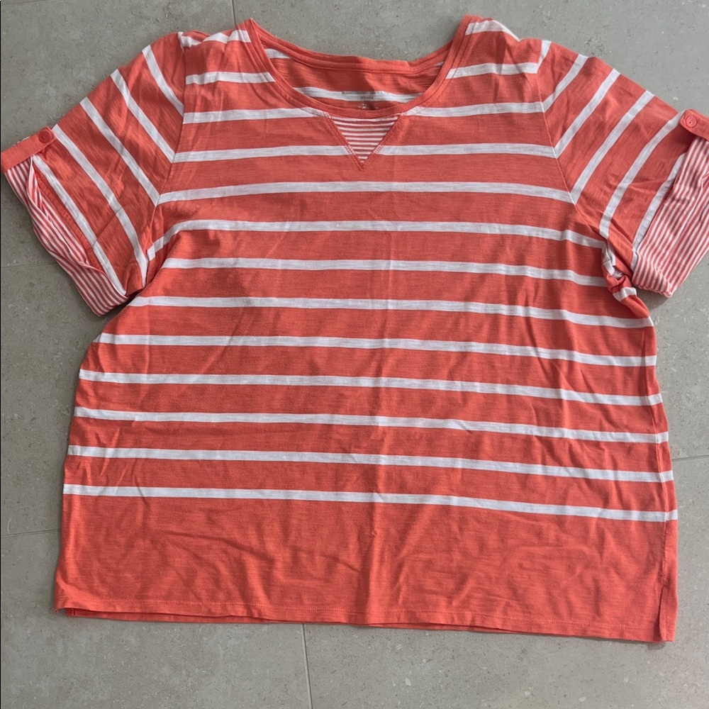 Allison Daley Orange and White Striped Short Sleeve Tee